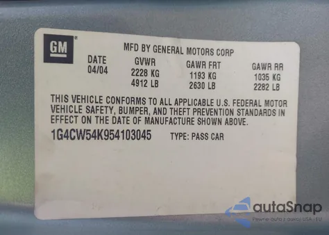 2005 Buick Park Avenue from USA, damaged, VIN 1G4CW54K954103045